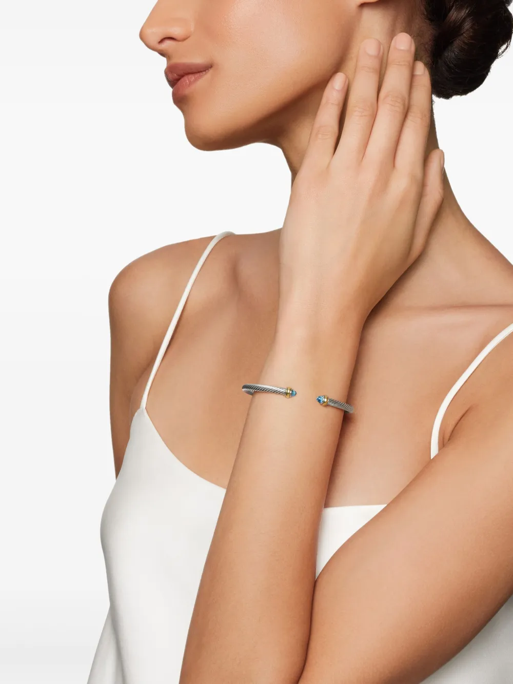 David Yurman 18kt yellow gold and sterling silver Classic blue topaz Cable bracelet (4mm) | Image 2