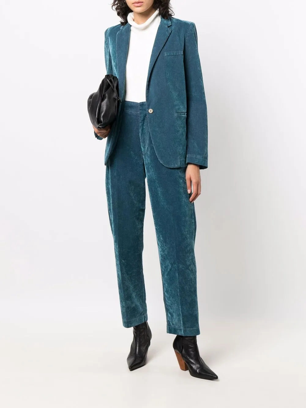 Shop Forte Forte Slim-cut Velour Trousers In Blau