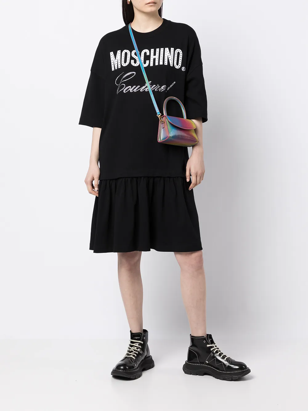 Moschino T-shirtjurk met logoprint - Zwart