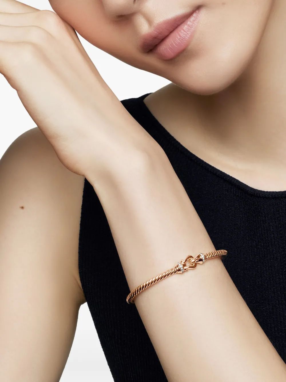  David Yurman 18kt Rose Gold Buckle Cablespira Diamond Bracelet (3.5mm) - Pink 