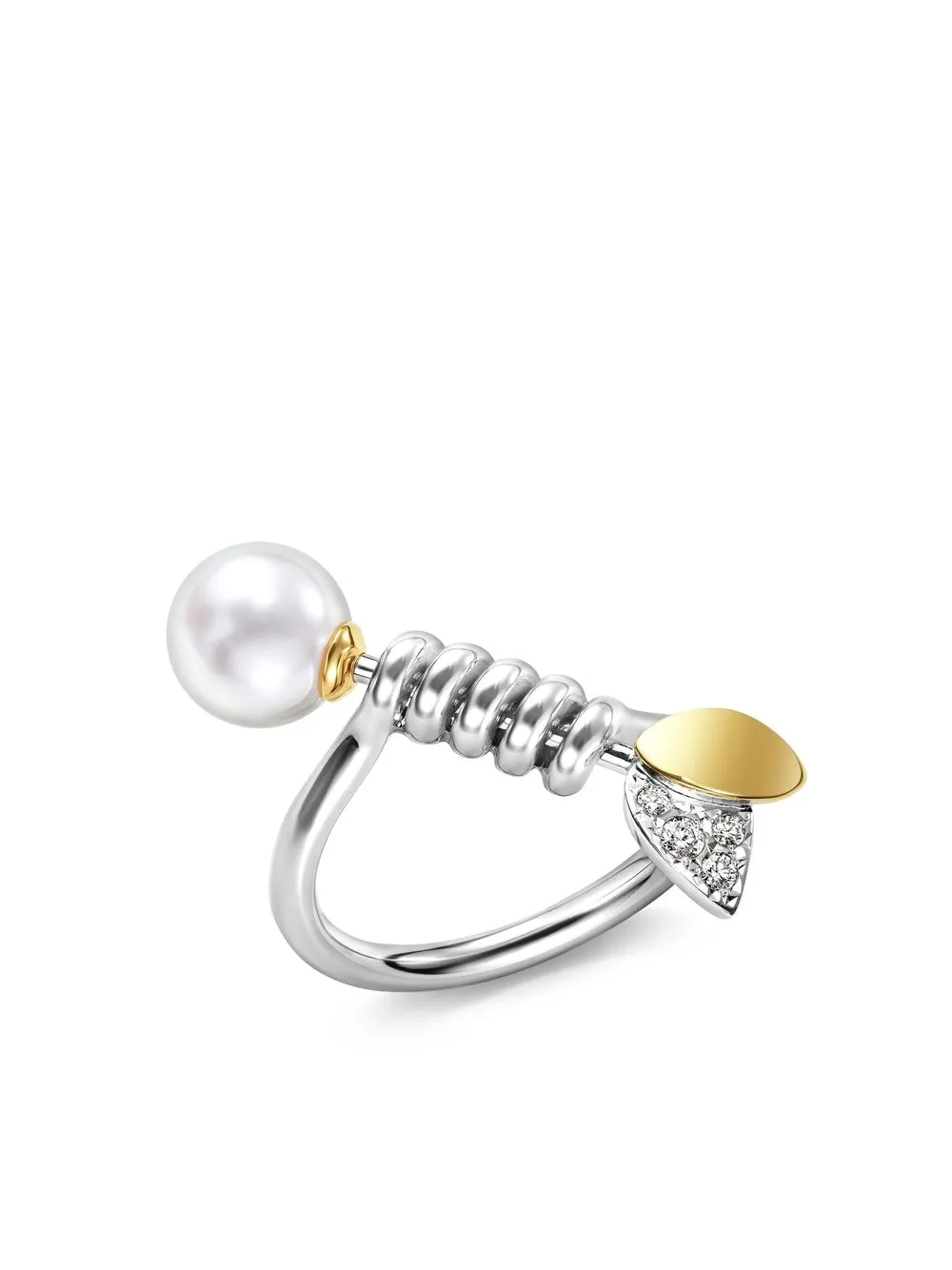 Tasaki 18kt Gold M/g  Floret Diamond Pearl Ring In Silver