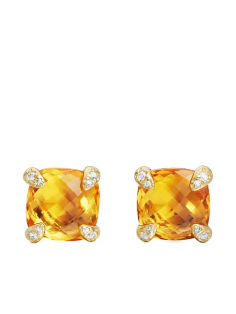 David Yurman 18kt yellow gold Chatelaine diamond citrine stud earrings (8mm)
