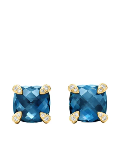 David Yurman puces d'oreilles Châtelaine en or 18ct serties de topaze et pavées de diamants (8 mm)