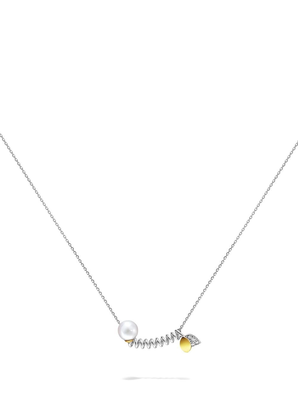Shop Tasaki 18kt White And Yellow Gold M/g  Floret Pearl And Diamond Necklace In Silver