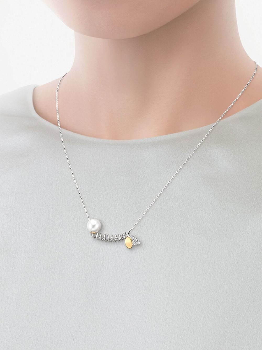 Shop Tasaki 18kt White And Yellow Gold M/g  Floret Pearl And Diamond Necklace In Silver