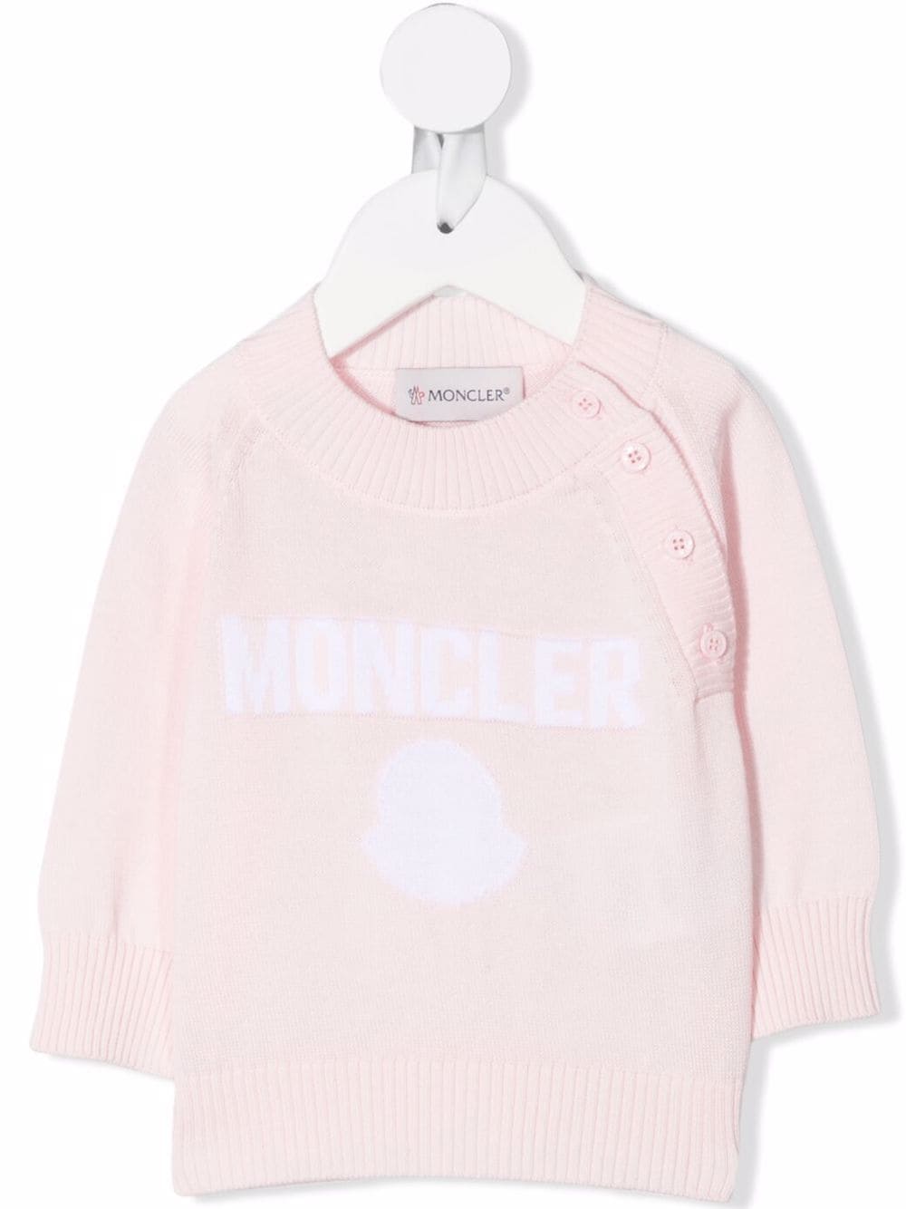 Shop Moncler Long-sleeved Logo Knit Jumper In Pink