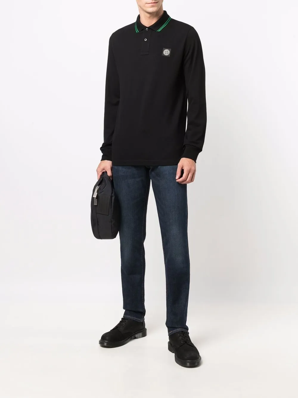 Stone Island Poloshirt met logopatch - Zwart