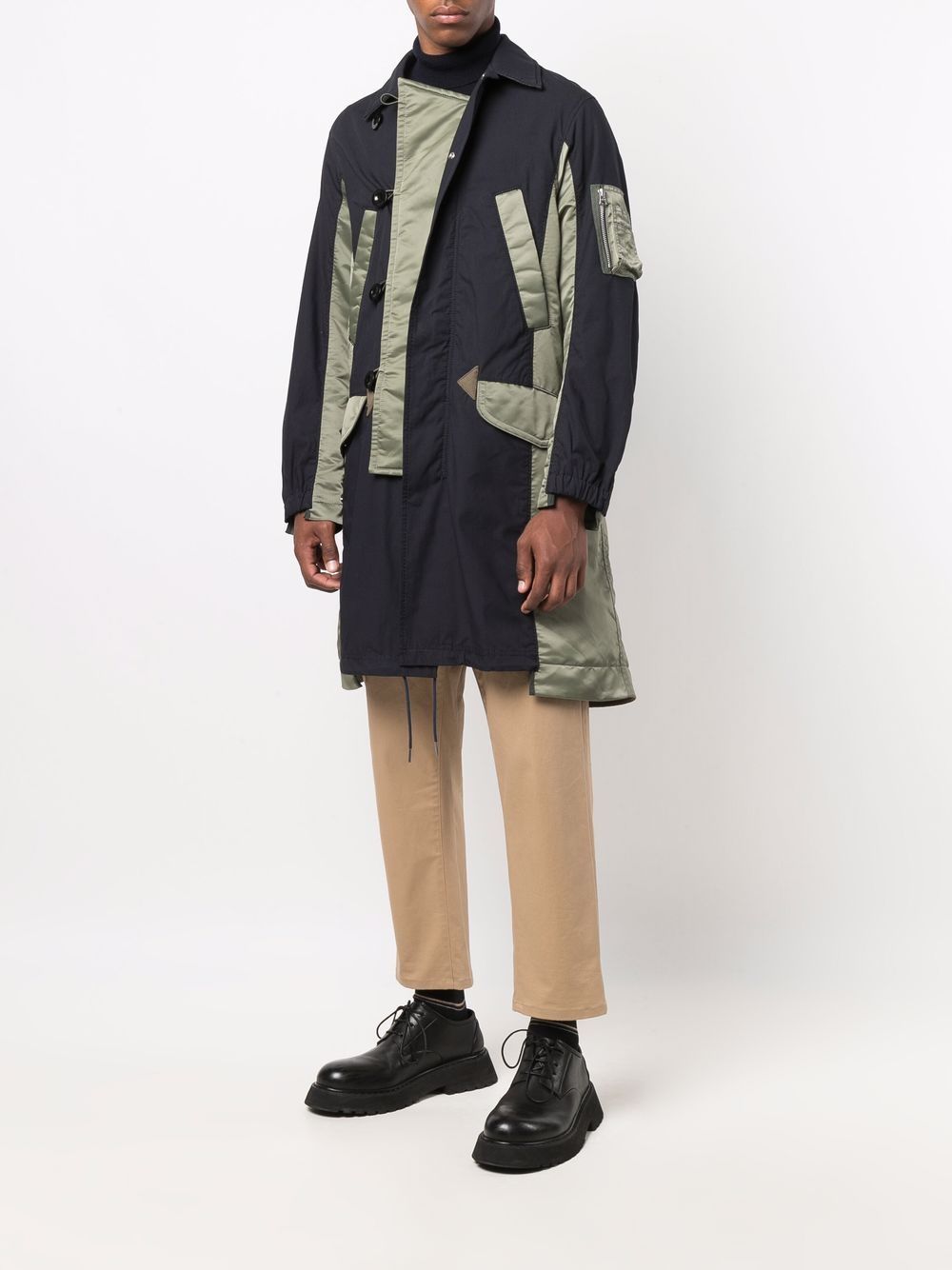 Sacai two-tone Ruched Coat - Farfetch