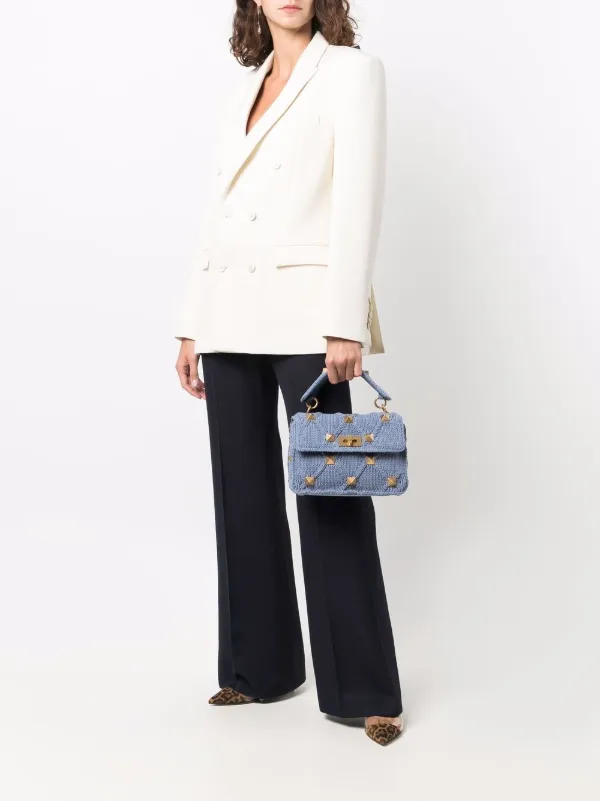 Valentino Garavani Knitted Roman Stud Tote Bag | Blue | FARFETCH