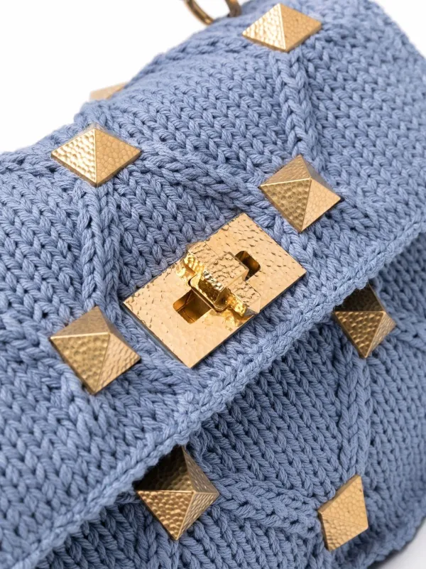 Valentino Garavani Knitted Roman Stud Tote Bag | Blue | FARFETCH