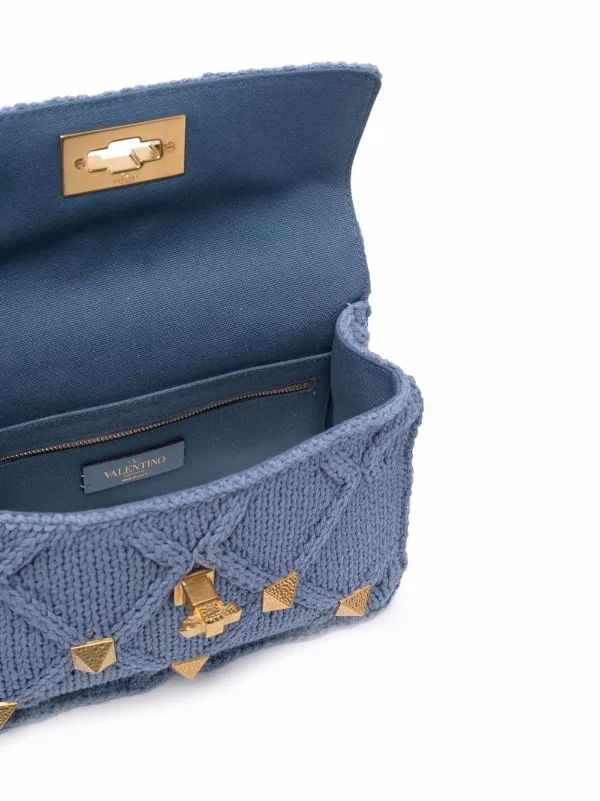 Valentino Garavani Knitted Roman Stud Tote Bag | Blue | FARFETCH