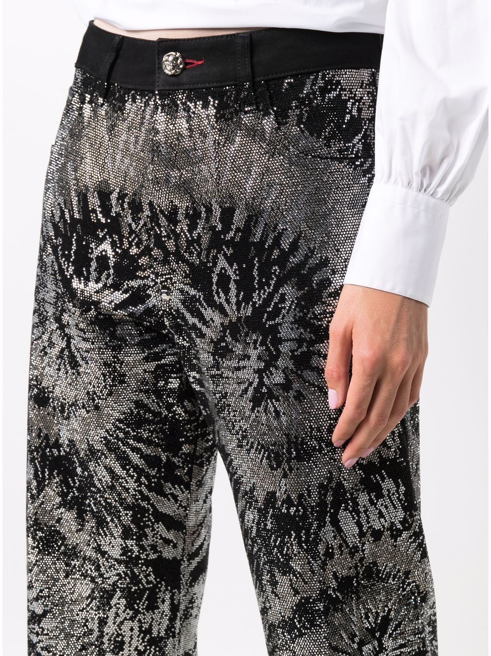 Shop Philipp Plein Embellished Wide-leg Jeans In Black