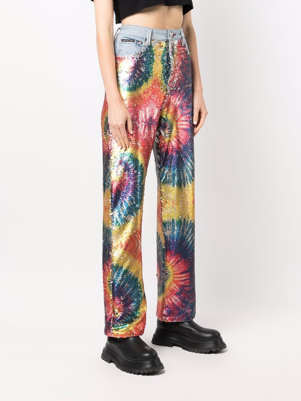 Shop Philipp Plein Tie Dye-print Sequinned Jeans In Blau