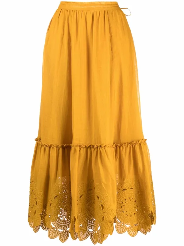 Zimmermann Mustard Skirt Pleated Midi Skirt