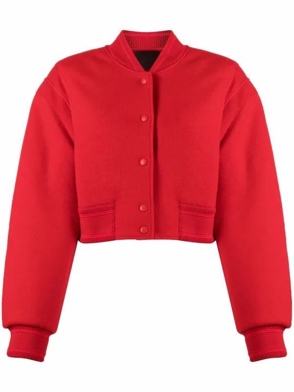 cropped red bomber jacket