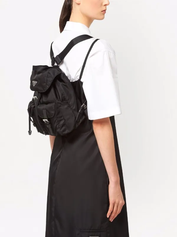 Prada logo plaque backpack hot sale