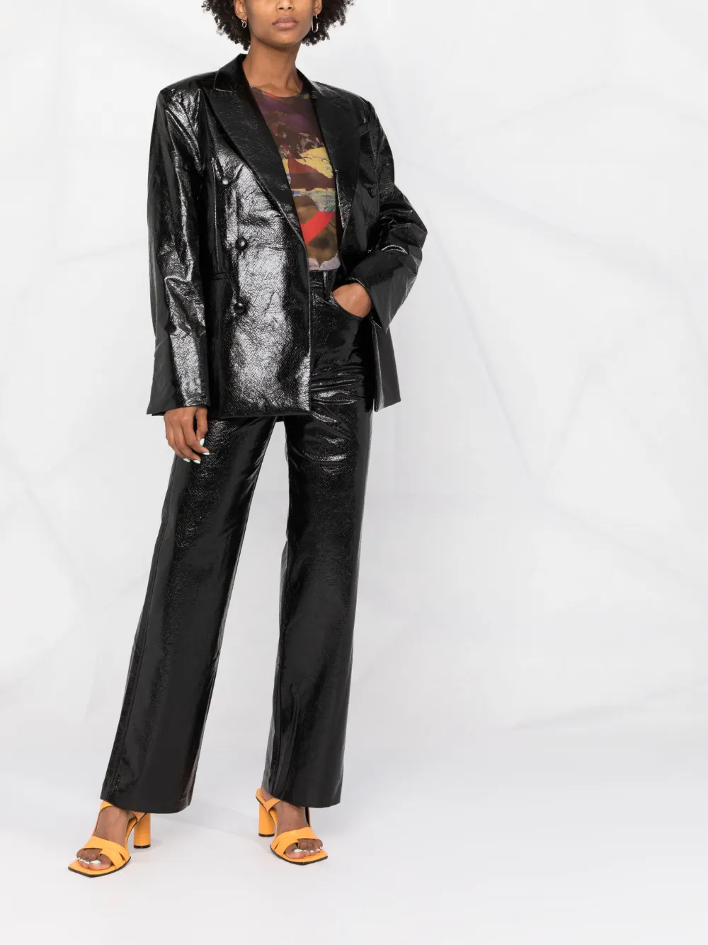 ROTATE snakeskin-effect double-breasted coat