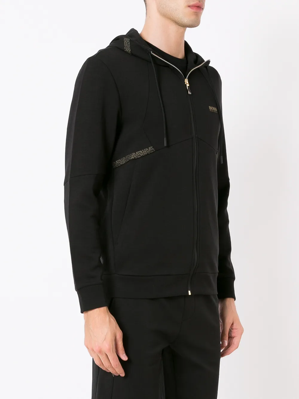 BOSS Hoodie met rits Zwart