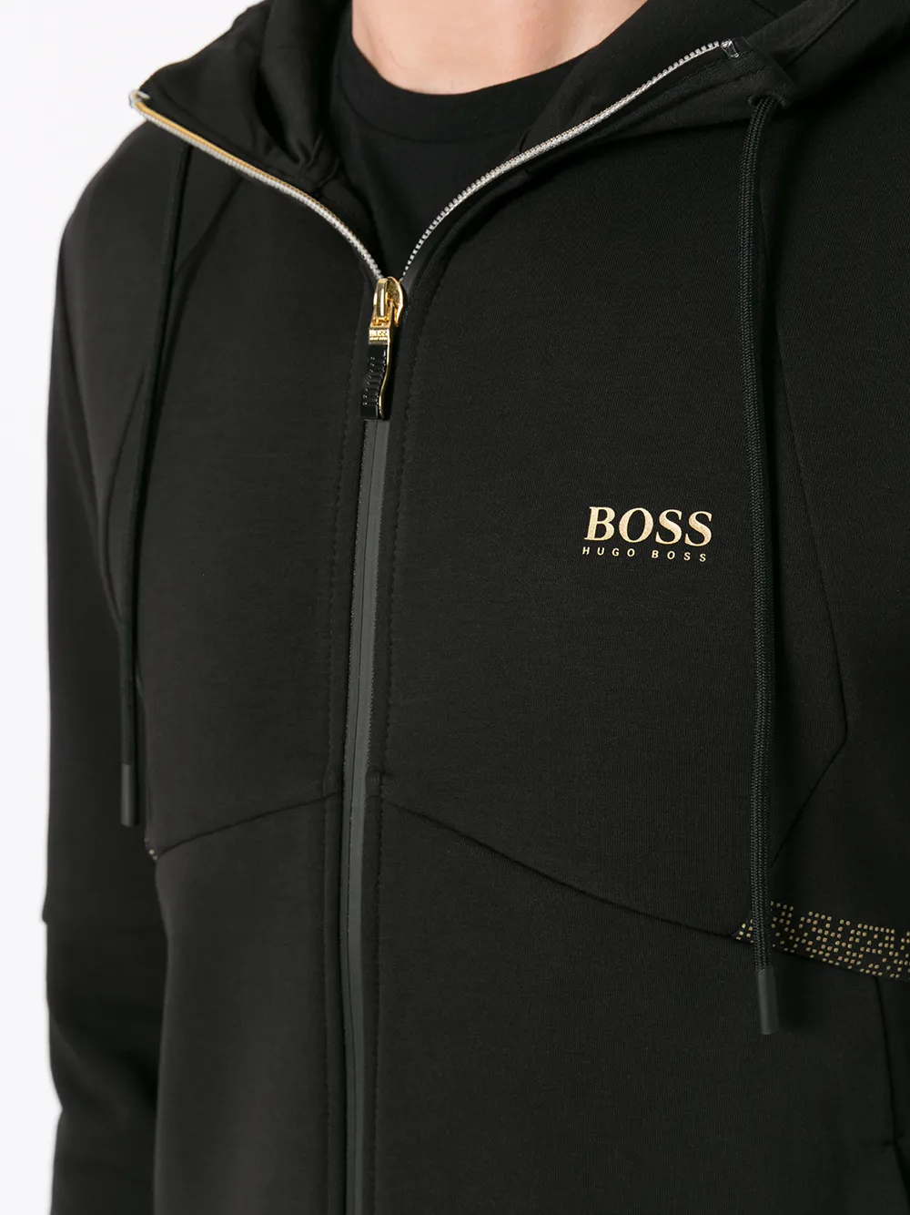 BOSS Hoodie met rits Zwart