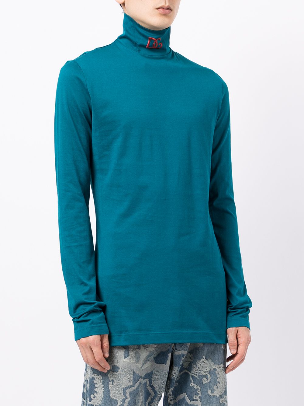 Shop Dolce & Gabbana Logo-embroidered Mock Turtleneck Top In Green