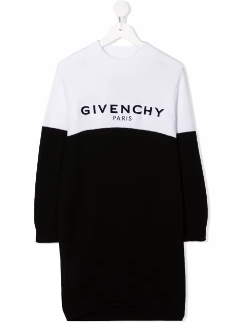 Givenchy Kids فستان منسوج متباين الألوان مطرز بشعار الماركة