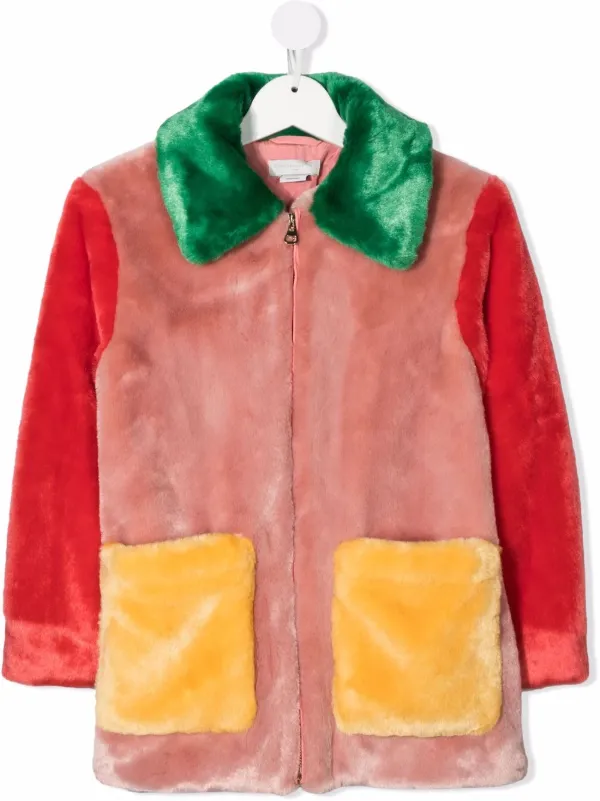 patchwork faux fur jacket