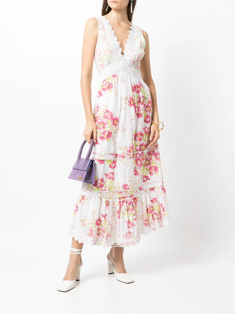 LoveShackFancy Maxi-jurk met bloemenprint - Wit