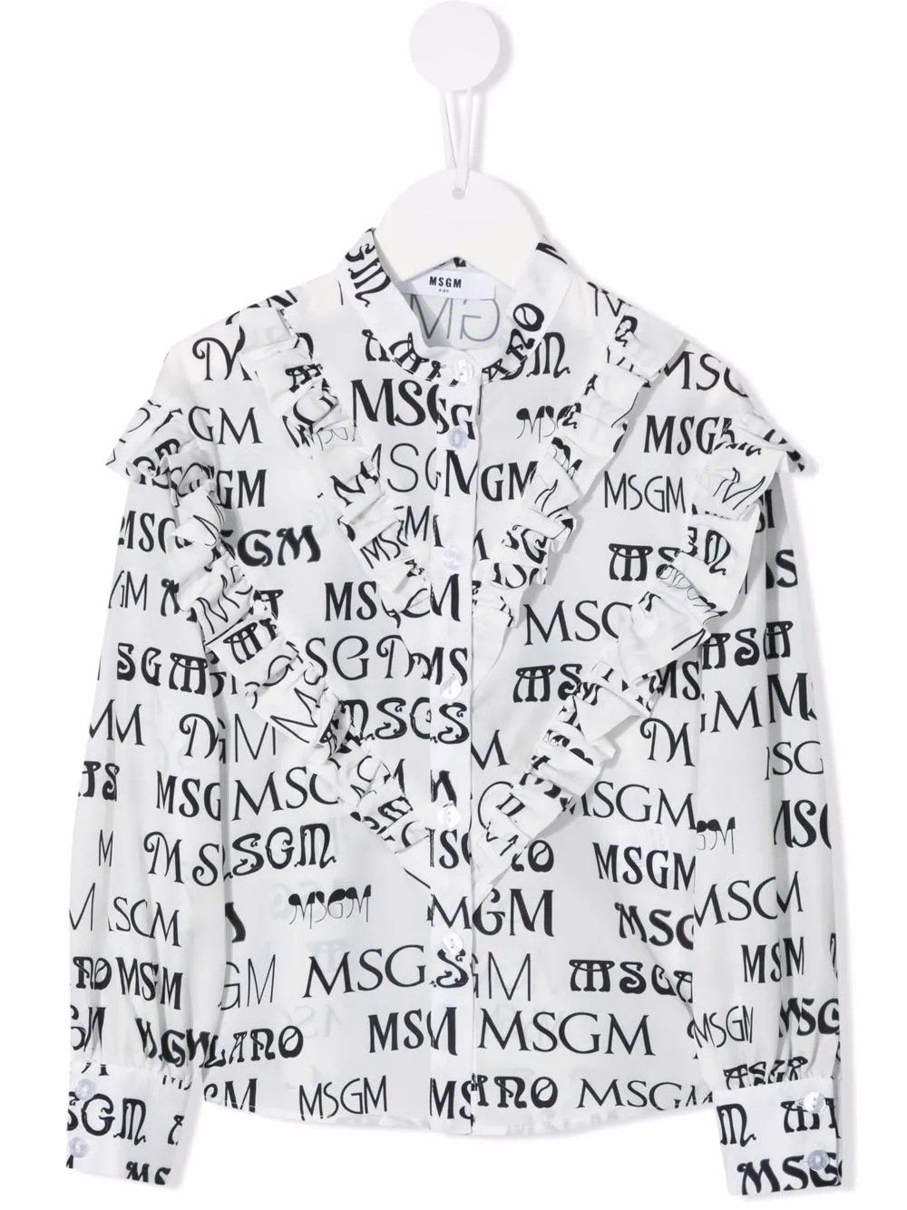 MSGM RUFFLED LOGO-PRINT BLOUSE