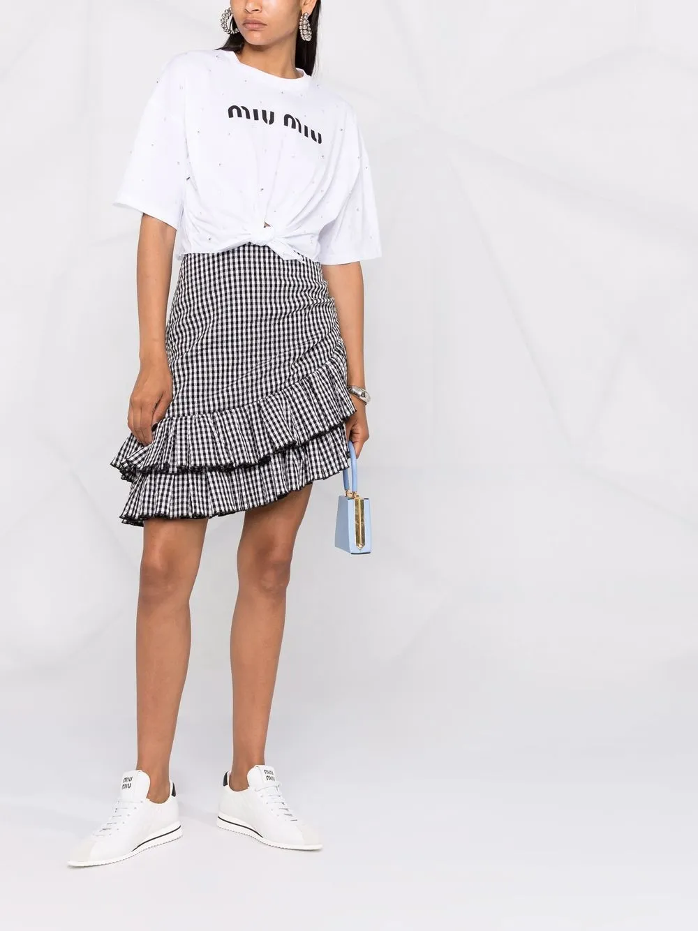 Miu Miu T-shirt met striksluiting - Wit