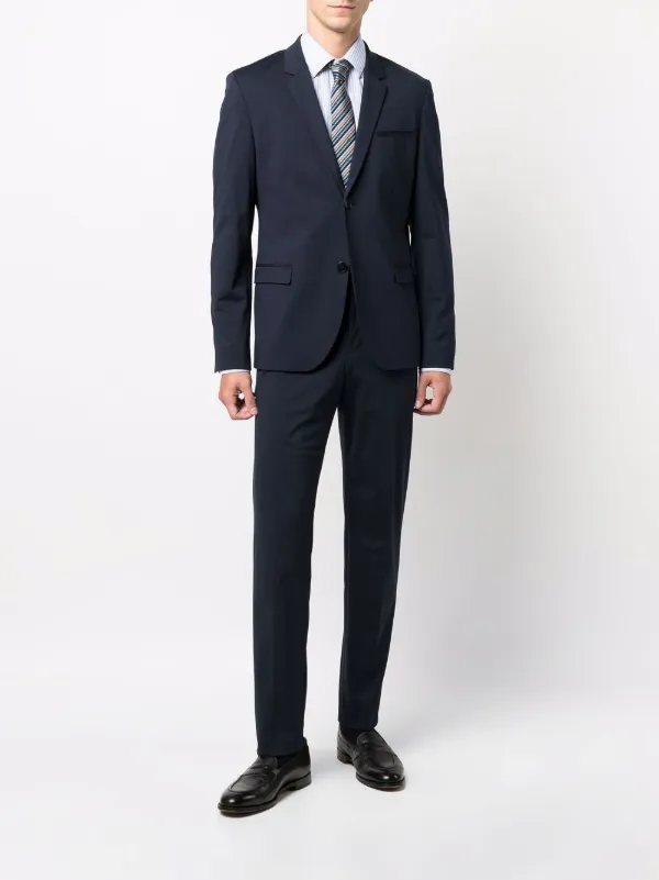 BOSS ネイビー ビジネススーツ BOSS - Regular-fit suit in micro-patterned virgin wool - Dark Blue