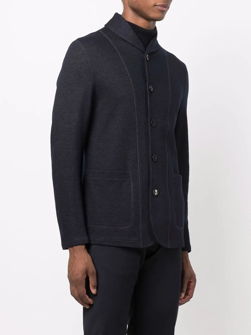 Giorgio Armani Contrast-trim Single-breasted Blazer In Blau
