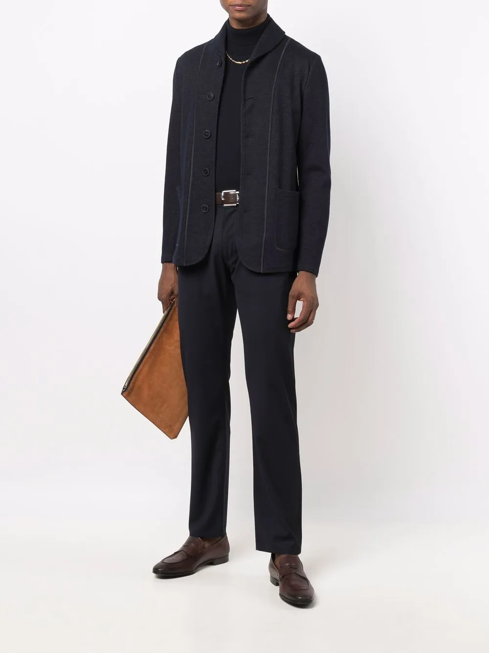 Giorgio Armani Contrast-trim Single-breasted Blazer In Blau