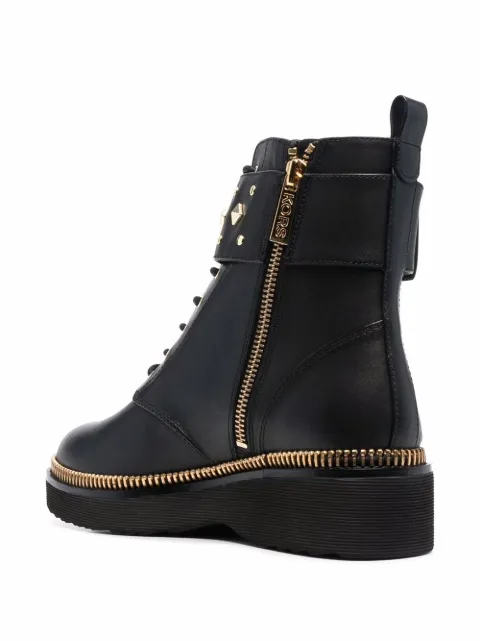 haskell crinkled leather and logo combat boot