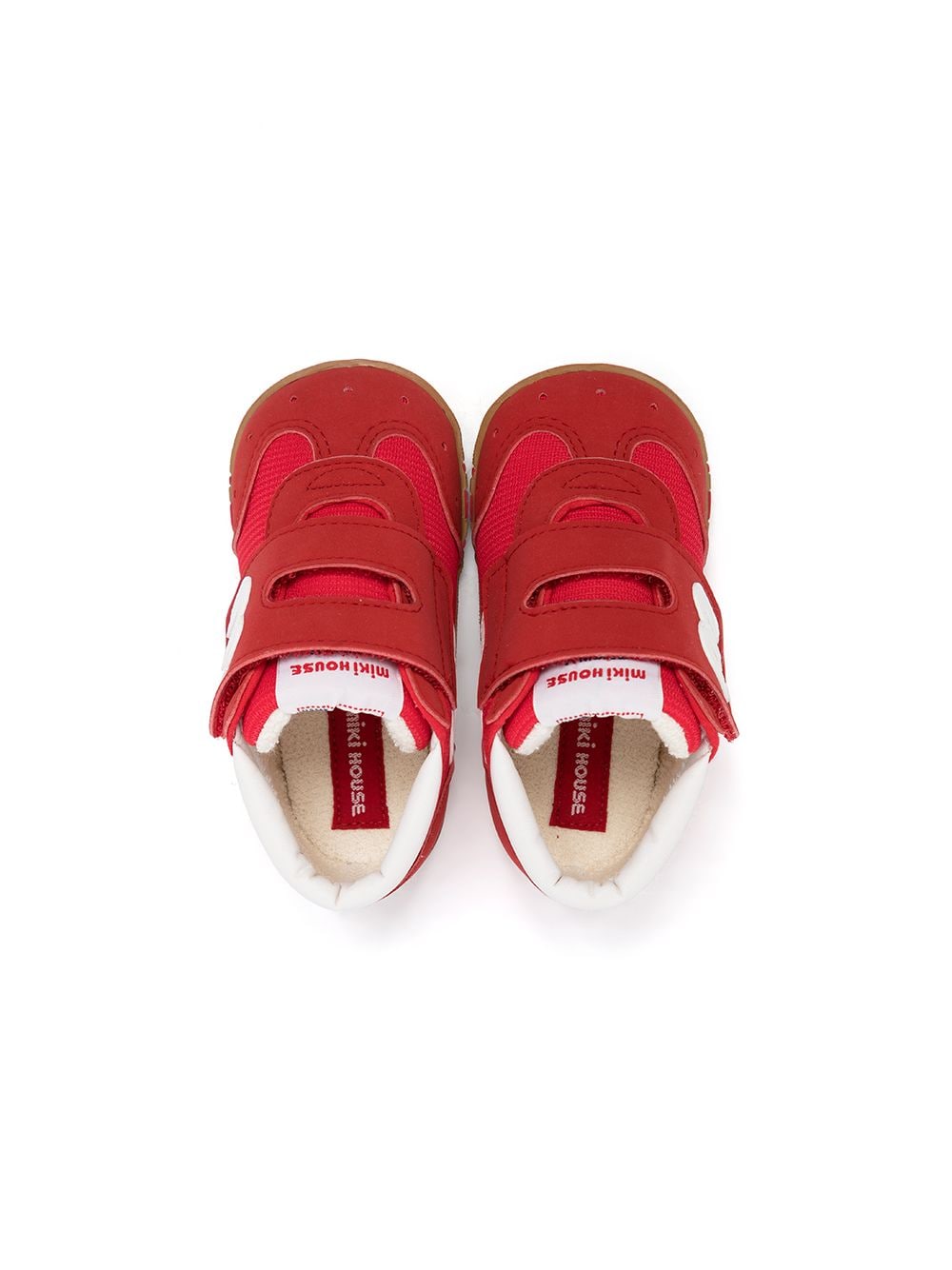 Shop Miki House Logo-patch Touch-strap Trainers In Red