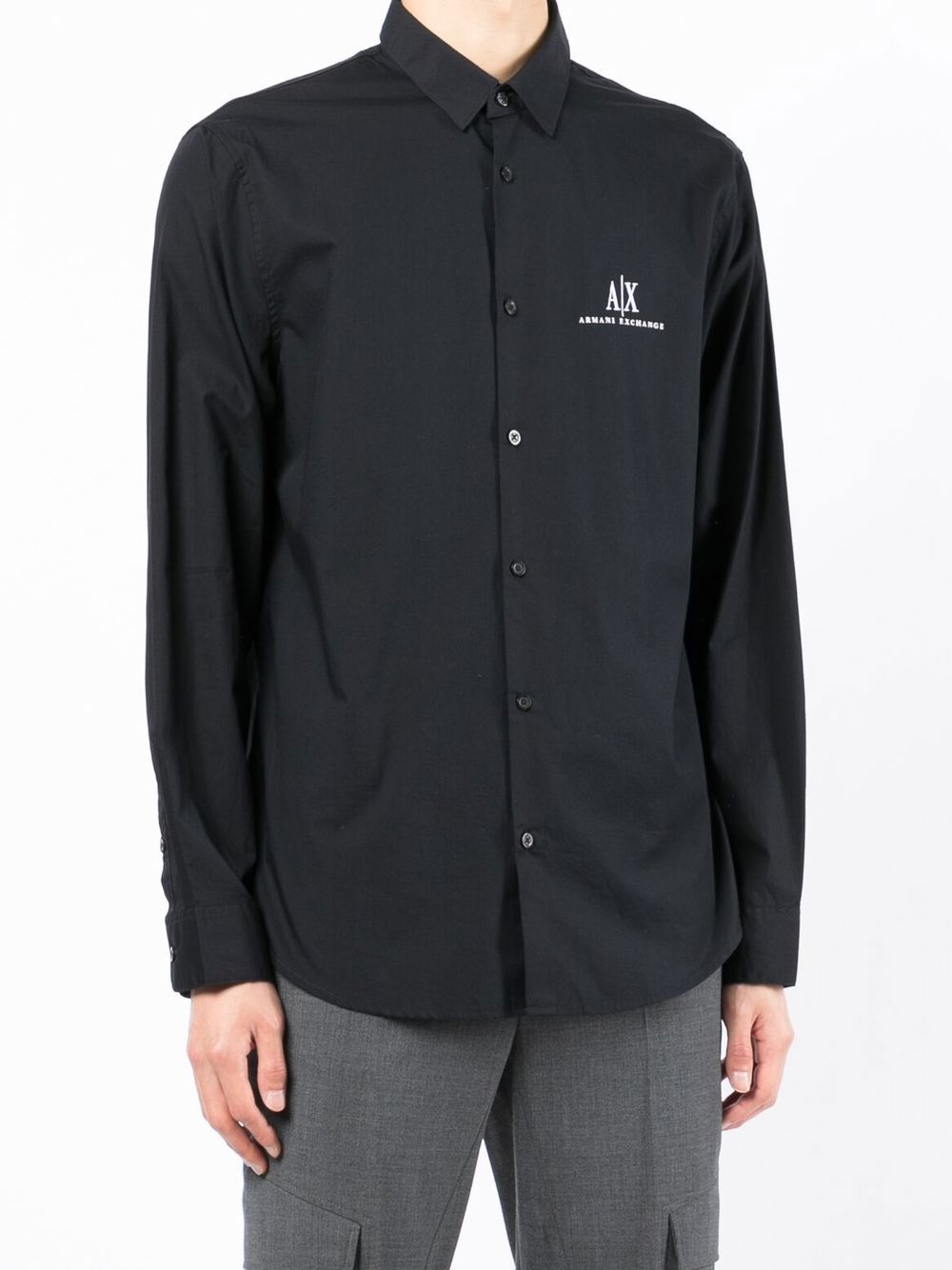 Shop Armani Exchange Embroidered-logo Long-sleeve Shirt In Black