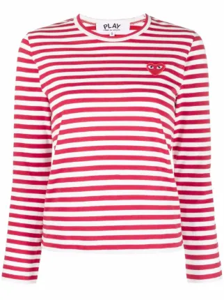 Comme Des Garçons Play heart-motif Striped Top | Red | FARFETCH CA