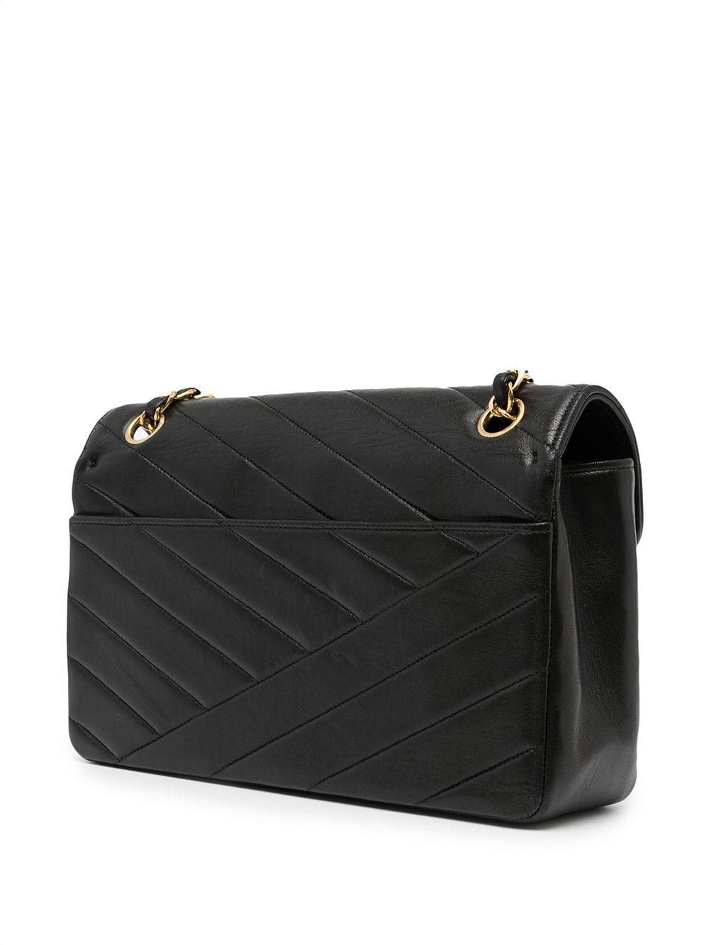 Chanel Pre-owned Timeless Line Chevron Double Flap Shoulder Bag - Black