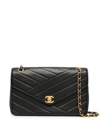 Pre Loved Chanel Gabrielle Chevron Shoulder Bag in Black Lambskin Leather