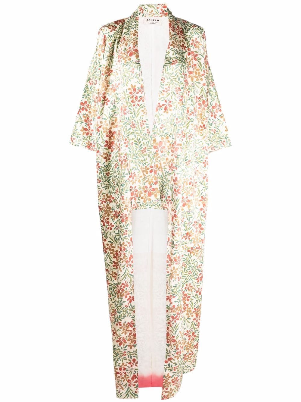 Pre-owned A.n.g.e.l.o. Vintage Cult 1970s Floral Square-sleeved Silk Dressing Gown In Green