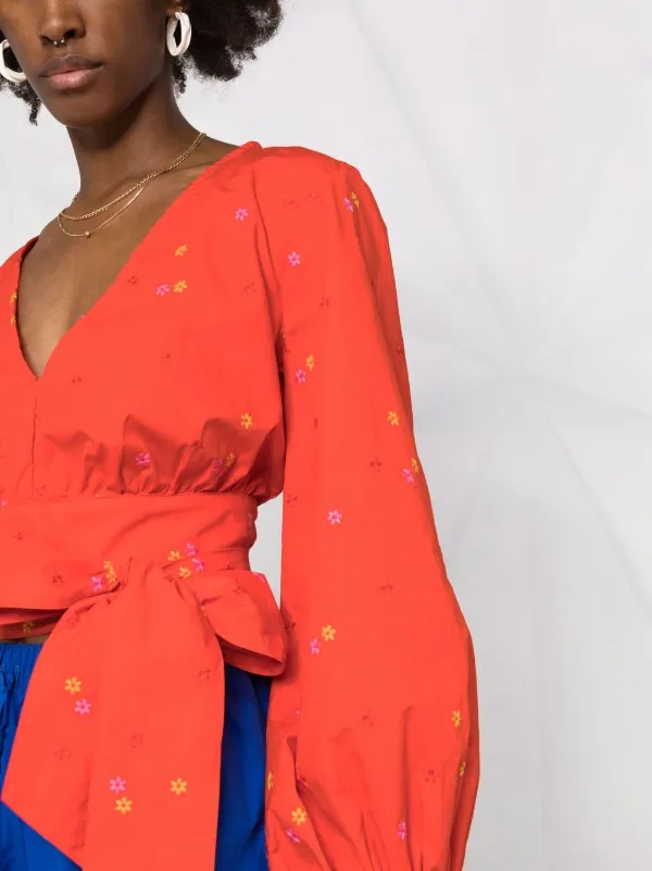 Ciao Lucia floral-embroidered Cropped Wrap Blouse - Farfetch