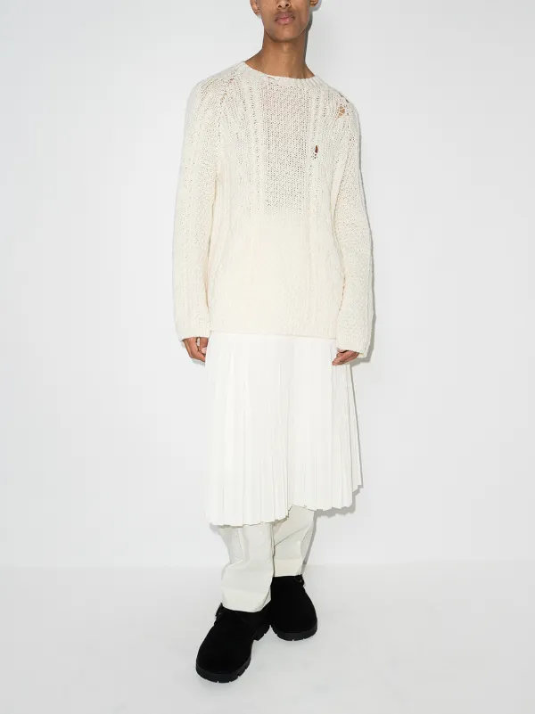 distressed-finish cable-knit jumper 