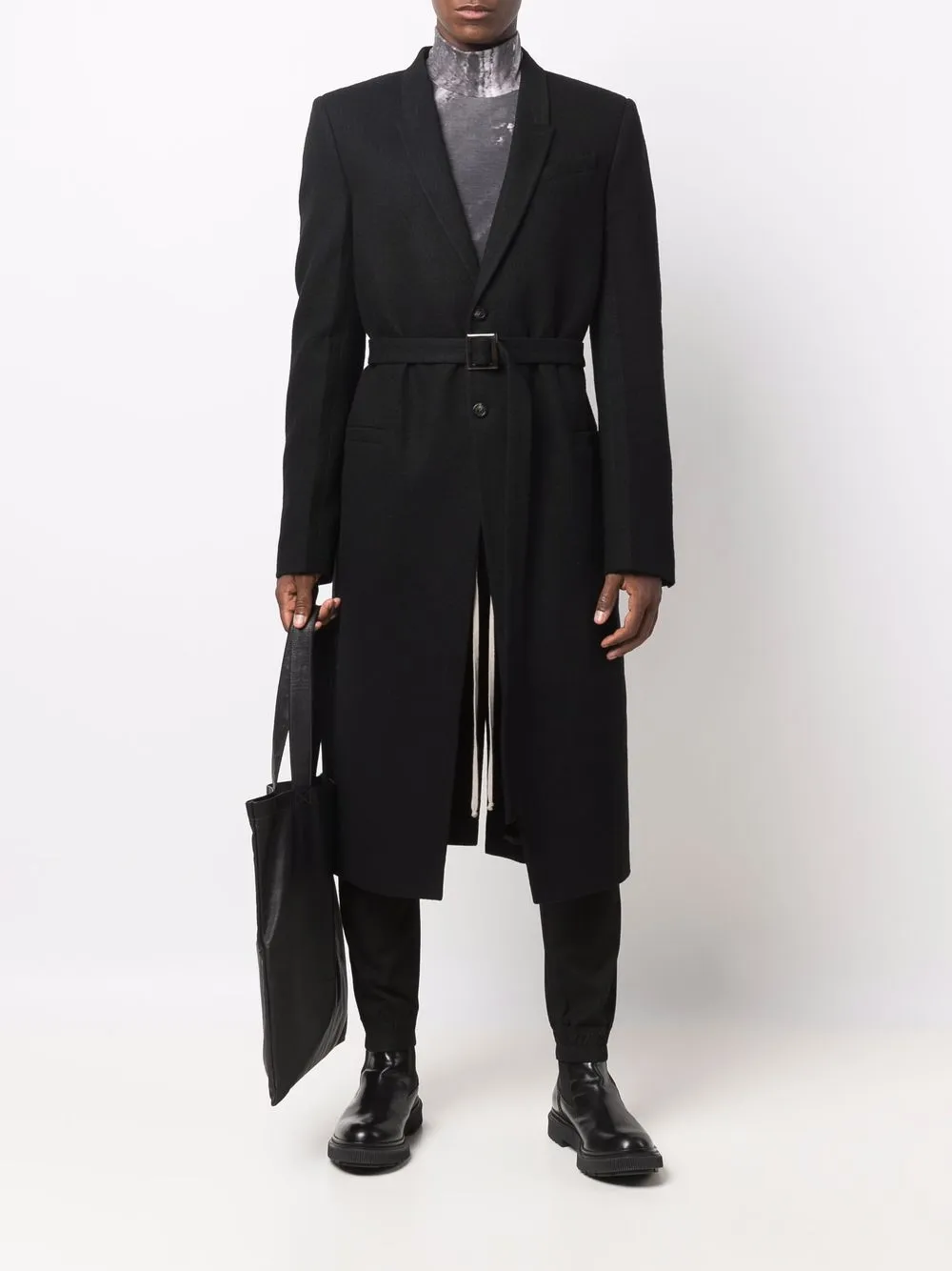 фото Rick owens длинное пальто с поясом