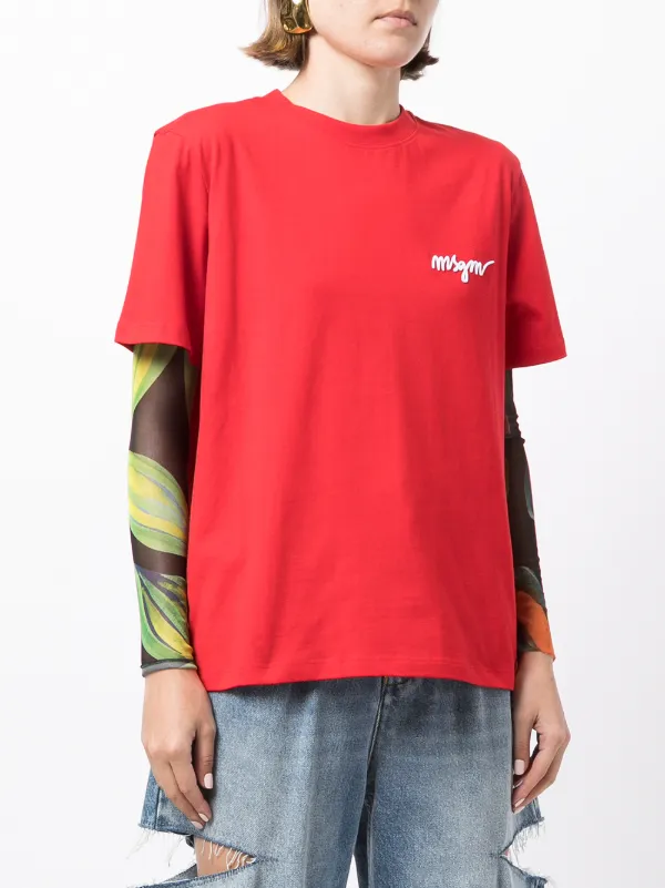 MSGM chest-logo Crew Neck T-shirt | Red | FARFETCH