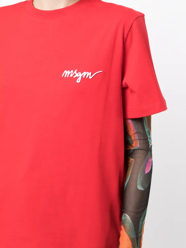 MSGM chest-logo Crew Neck T-shirt | Red | FARFETCH GE