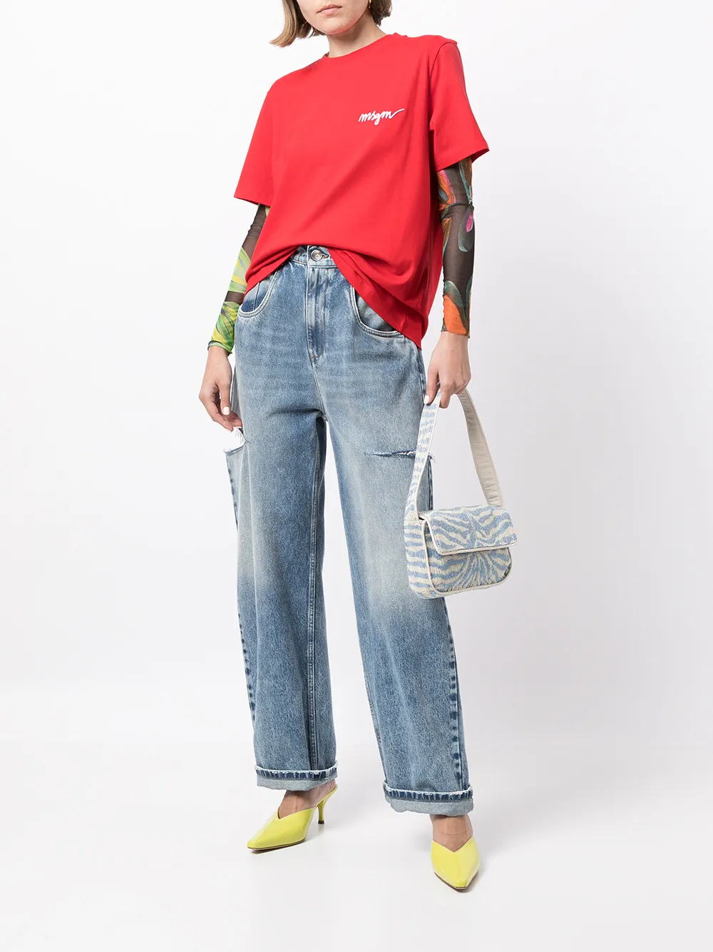 Shop Msgm Chest-logo Crew Neck T-shirt In 18 Red