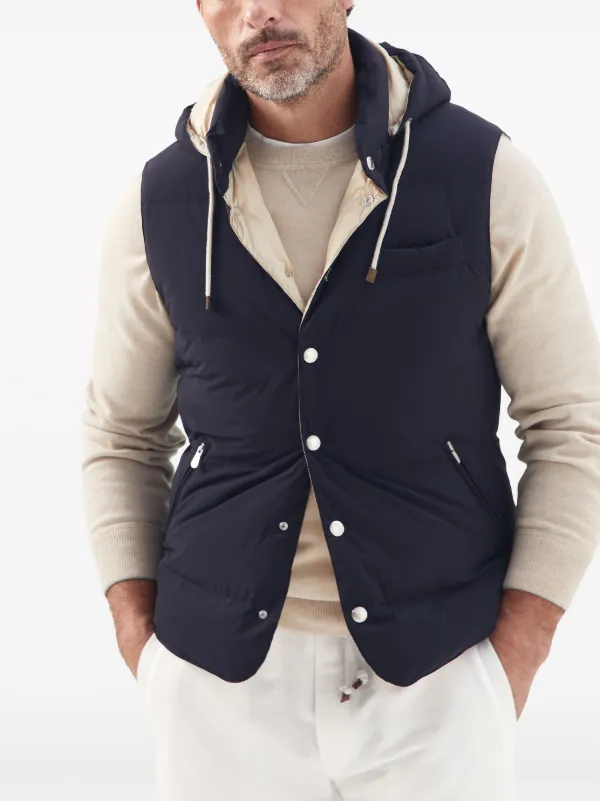 Brunello Cucinelli Hooded feather-down Padded Gilet | Blue