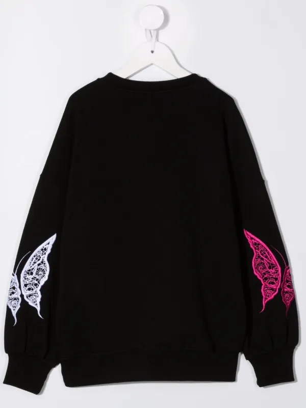 MSGM Kids butterfly embroidered Cotton Sweatshirt Black FARFETCH HK