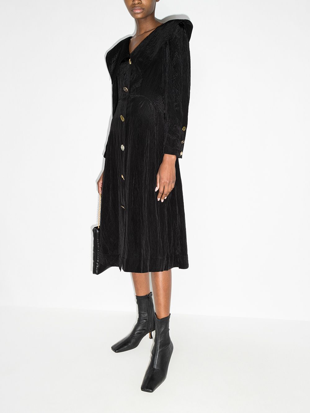 Shop Rejina Pyo Milo Oversized-collar Midi Dress In 黑色