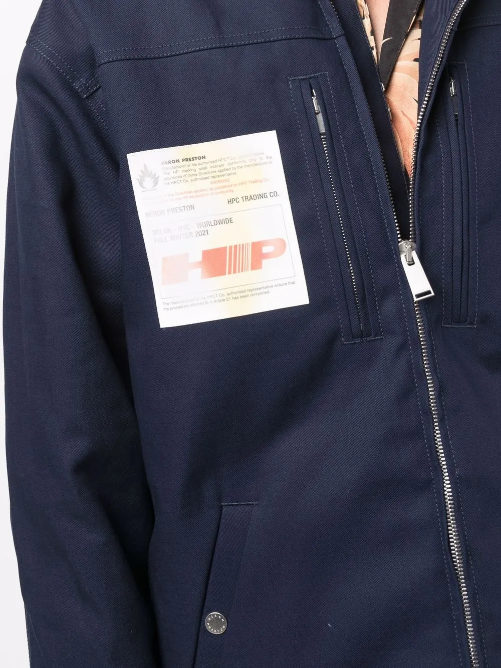 Heron Preston Hooded Blue Cotton Coat With Logo Accents In 蓝色