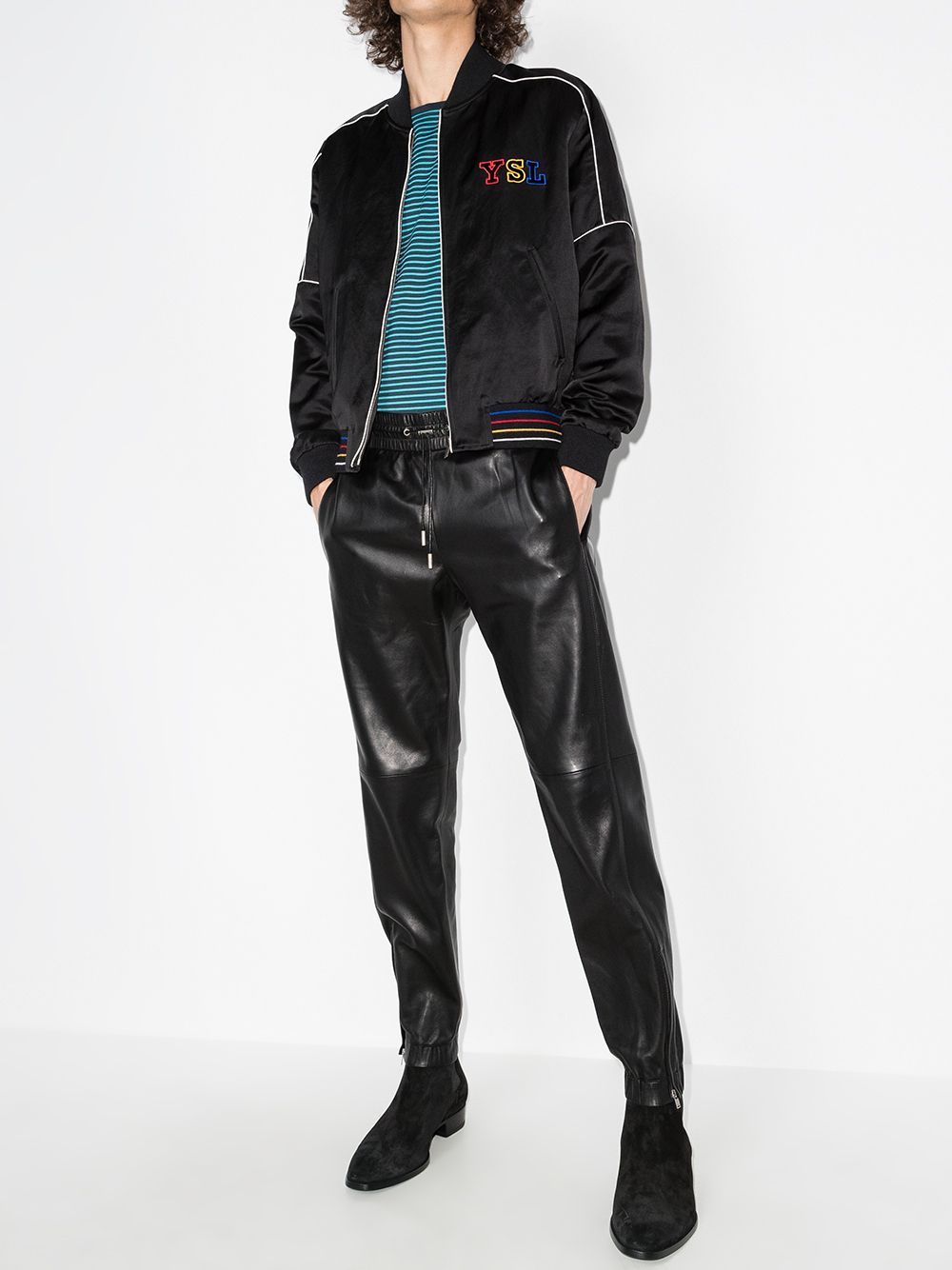 Shop Saint Laurent Zipped Ankles Tapered Track Pants In Black